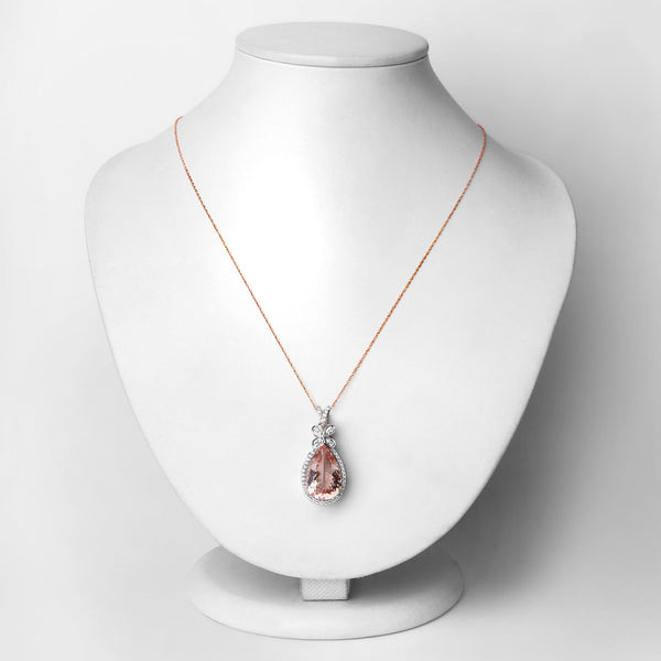 8.14 Carat Genuine Morganite and White Diamond 14K Rose Gold Pendant