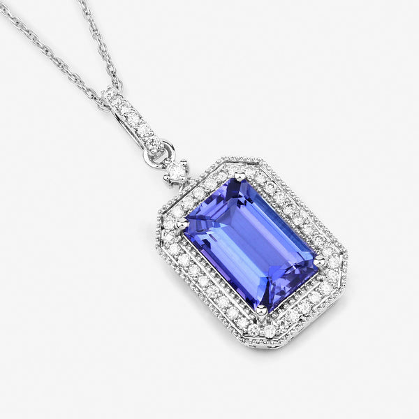 2.62 Carat Genuine Tanzanite and White Diamond 14K White Gold Pendant