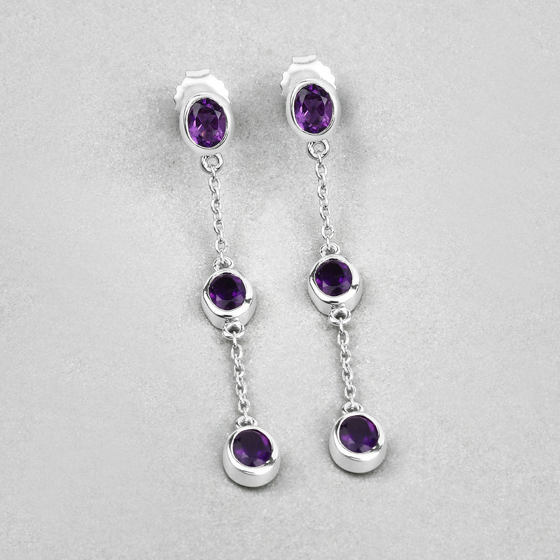 2.04 Carat Genuine Amethyst .925 Sterling Silver Earrings