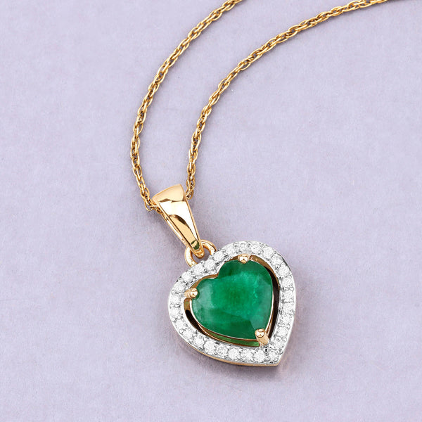 1.38 Carat Genuine Zambian Emerald and White Diamond 14K Yellow Gold Pendant