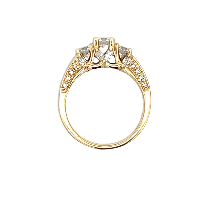 Genuine 1.00ct Diamond 3 Stone Ring 14KT Yellow Gold