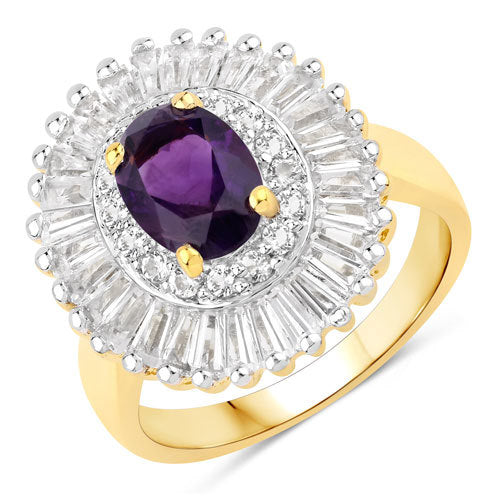 3.20 Carat Genuine Amethyst and White Topaz .925 Sterling Silver Ring