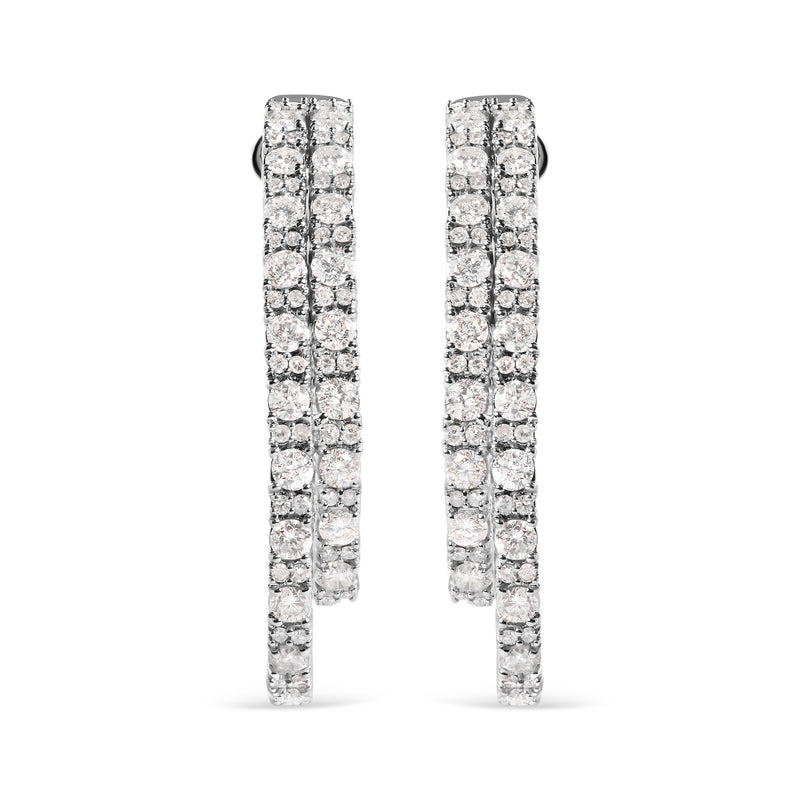 14K White Gold 4.0 Cttw Diamond Asymmetrical Inside Out Double-Hoop Earrings (I-J Color, I1-I2 Clarity)