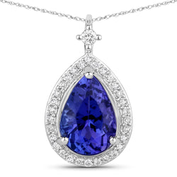 2.20 Carat Genuine Tanzanite and White Diamond 14K White Gold Pendant