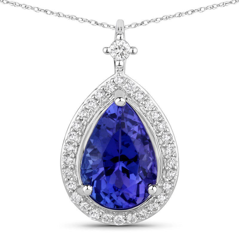 2.20 Carat Genuine Tanzanite and White Diamond 14K White Gold Pendant