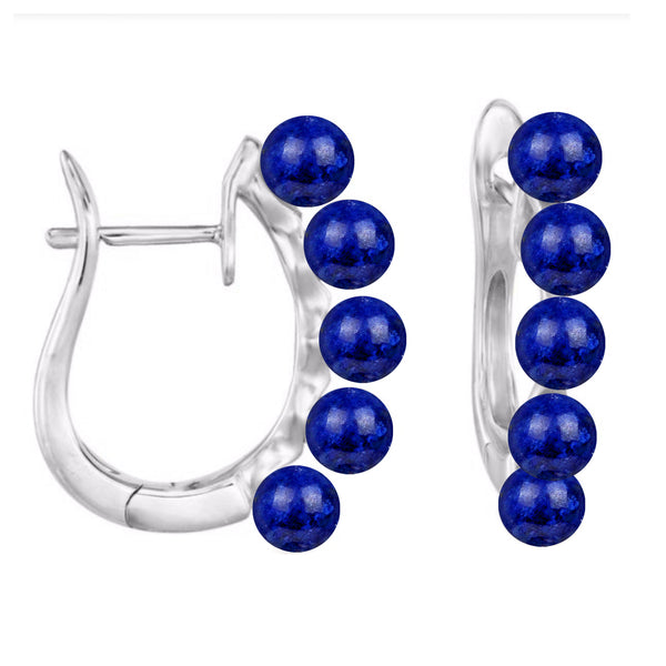 Sterling Silver Lapis Lazuli Hoop Earrings with Omega Closure