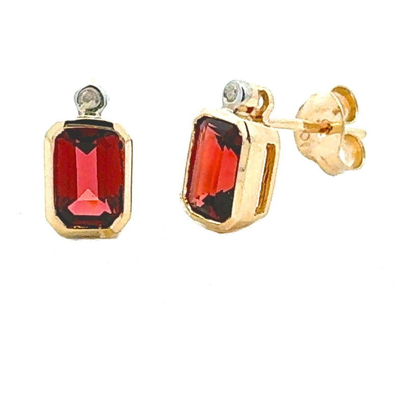 .81ct Garnet Diamond Stud Earrings 10KT Yellow Gold