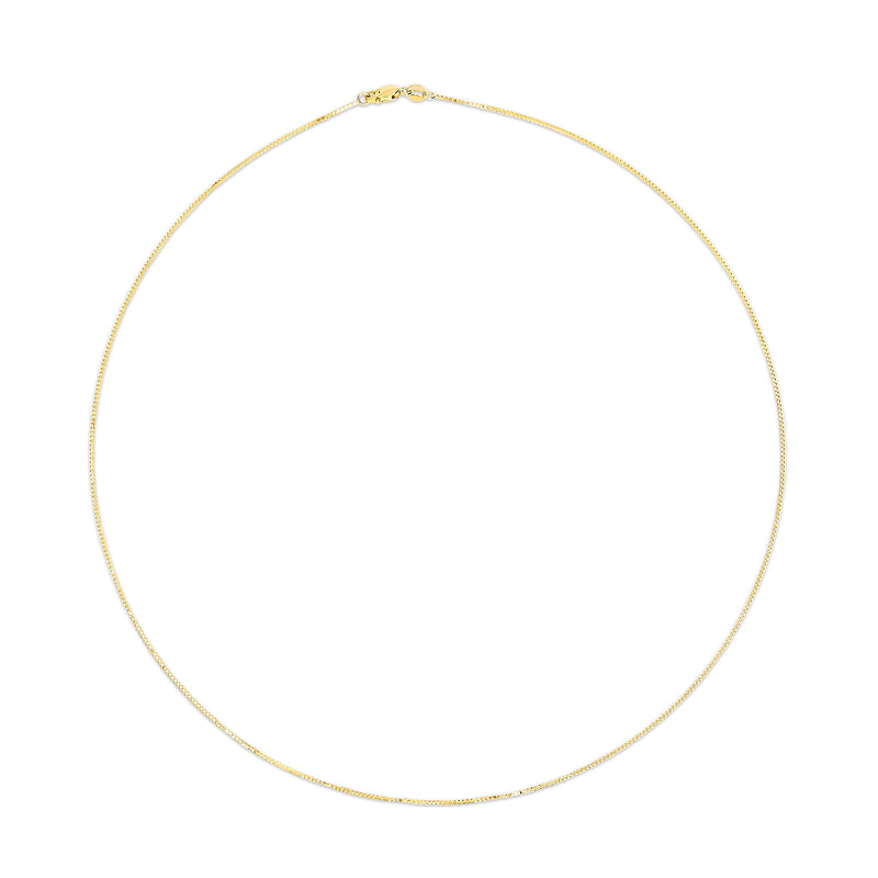 Solid 14K Yellow Gold 0.75mm Classic Box Chain Necklace. Unisex Chain - Size 16 Inches