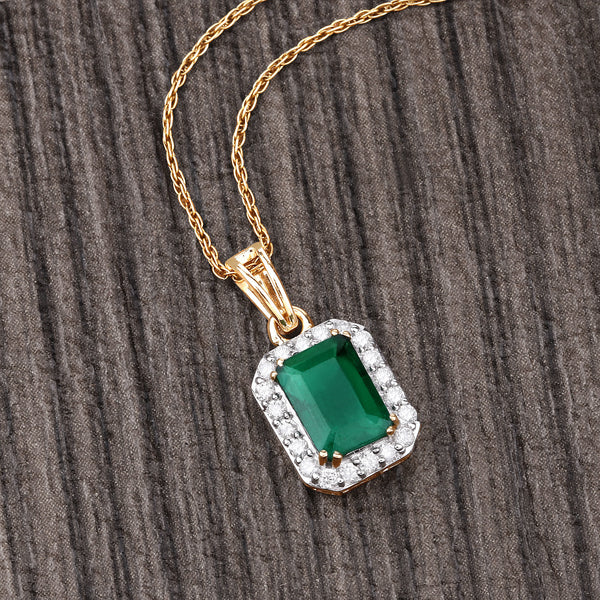 1.26 Carat Genuine Zambian Emerald and White Diamond 14K Yellow Gold Pendant