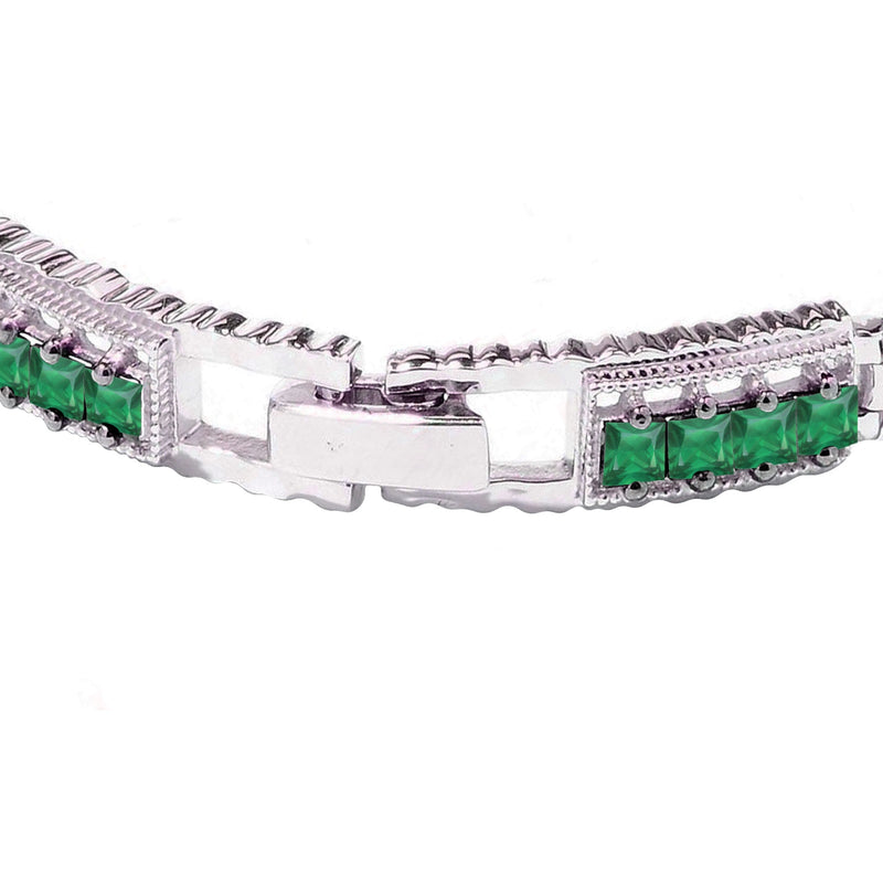 Sterling Silver Square Green Emerald Link Bracelet