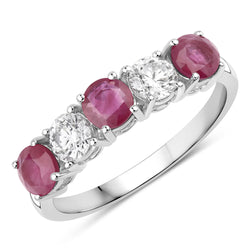 1.40 Carat Genuine Ruby and Lab Grown Diamond 14K White Gold Ring