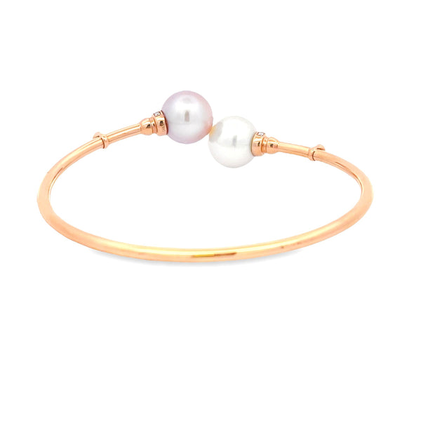 South Sea Pearl Diamond Bangle Bracelet 18KT Rose Gold