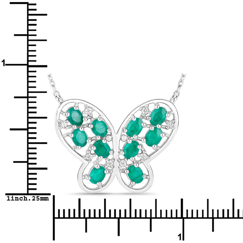 1.56 Carat Genuine Emerald and White Zircon .925 Sterling Silver Necklace