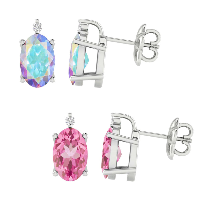 V3 Jewelry Mercury and Pink Topaz Sterling Silver Stud Earrings Set