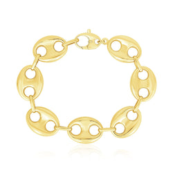 14k Yellow Gold High Polish Lite Puffed Mariner Link Bracelet (21 mm)