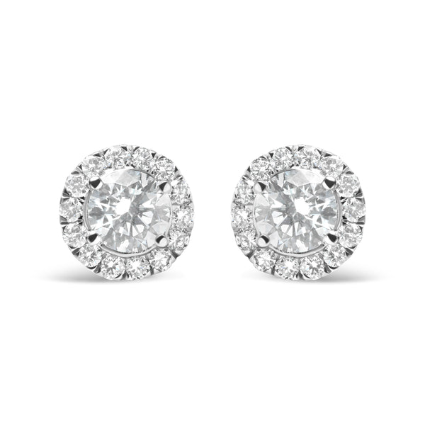 14K White Gold Lab Grown Diamond Solitaire Stud Earrings with Halo (2.00 Cttw, F-G Color, VS2-SI1 Clarity