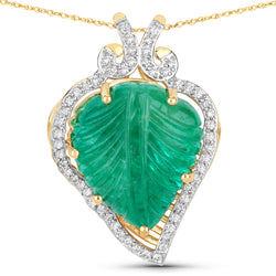 15.53 Carat Genuine Colombian Emerald and White Diamond 14K Yellow Gold Pendant