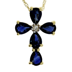 .81ct Sapphire Cross Religious Pendant 14KT Yellow Gold