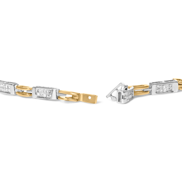 10K Two-Toned Gold 1.00 Cttw Invisible Set Princess Diamond Channel Link 7" Tennis Bracelet (H-I Color, SI1-SI2 Clarity)