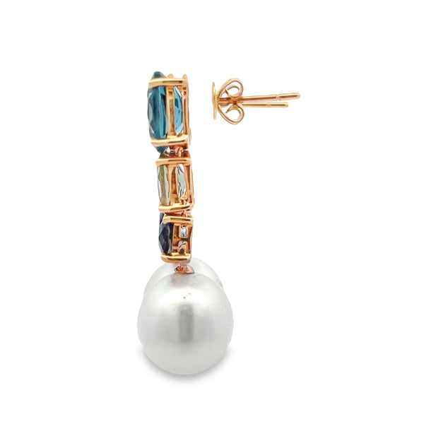 6.34ct South Sea Pearl Dangle Earrings 18KT Rose Gold