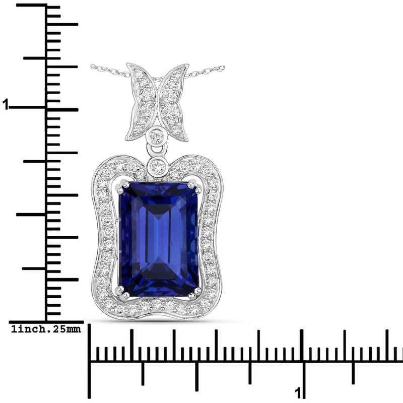 8.53 Carat Genuine Tanzanite and White Diamond 18K White Gold Pendant