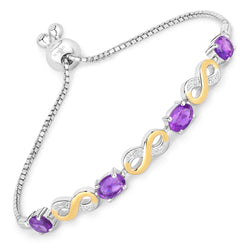 3.26 Carat Genuine Amethyst and White Topaz .925 Sterling Silver Bracelet