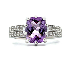 Genuine Amethyst Created Sapphire Ring Sterling Silver