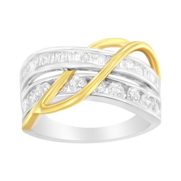 10K White and Yellow Gold 1 1/10 cttw Channel-Set Diamond Bypass Band Ring (J Color, I3 Clarity) - Size 7