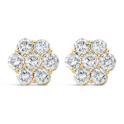 14K Yellow Gold 5.0 Cttw 7 Stone Floral Cluster Round Brilliant Cut Diamond Stud Earrings with Screw Backs (I-J Color, SI2-I1 Clarity)