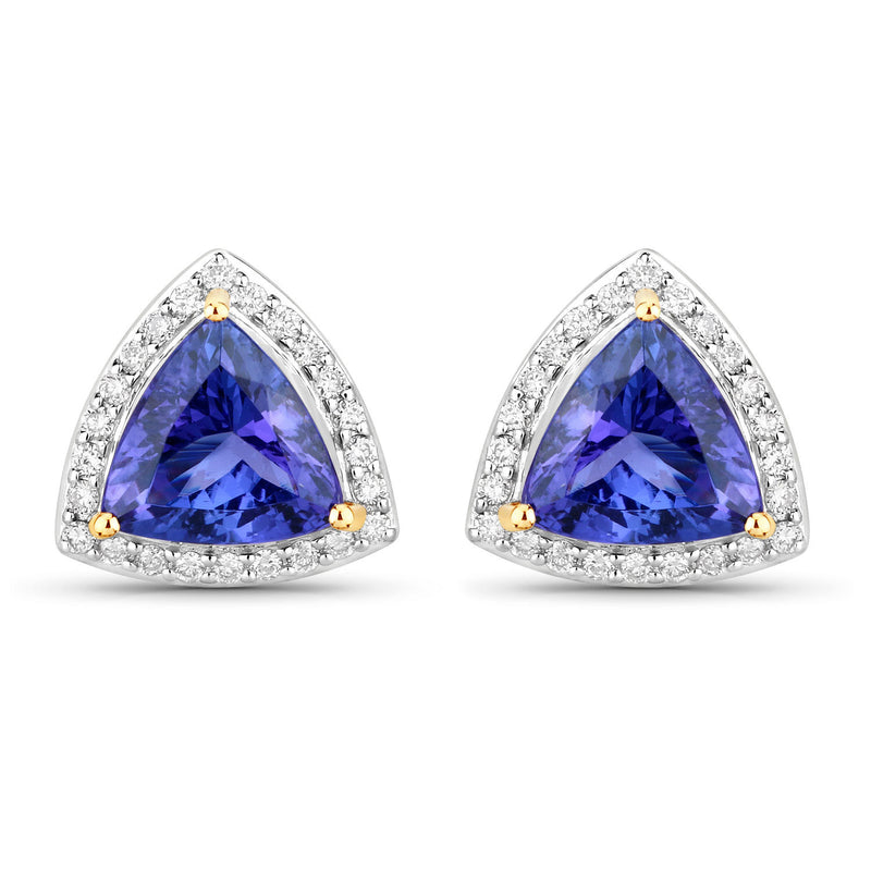 4.62 Carat Genuine Tanzanite and White Diamond 14K Yellow Gold Earrings