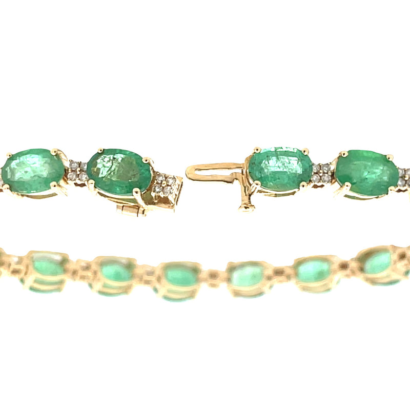 Emerald Diamond Tennis Bracelet 14KT Yellow Gold