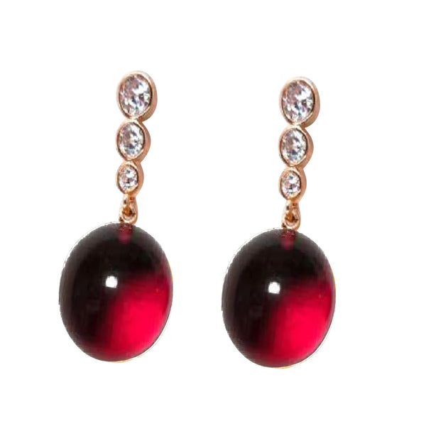 Gold Over Brass Red Amber Earring with Cubic Zirconia Dangling Earring