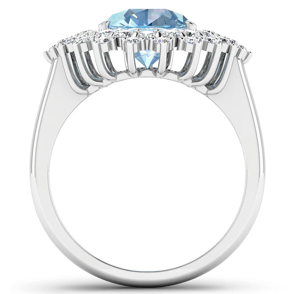 3.19 Carat Genuine Aquamarine and White Diamond 14K White Gold Ring