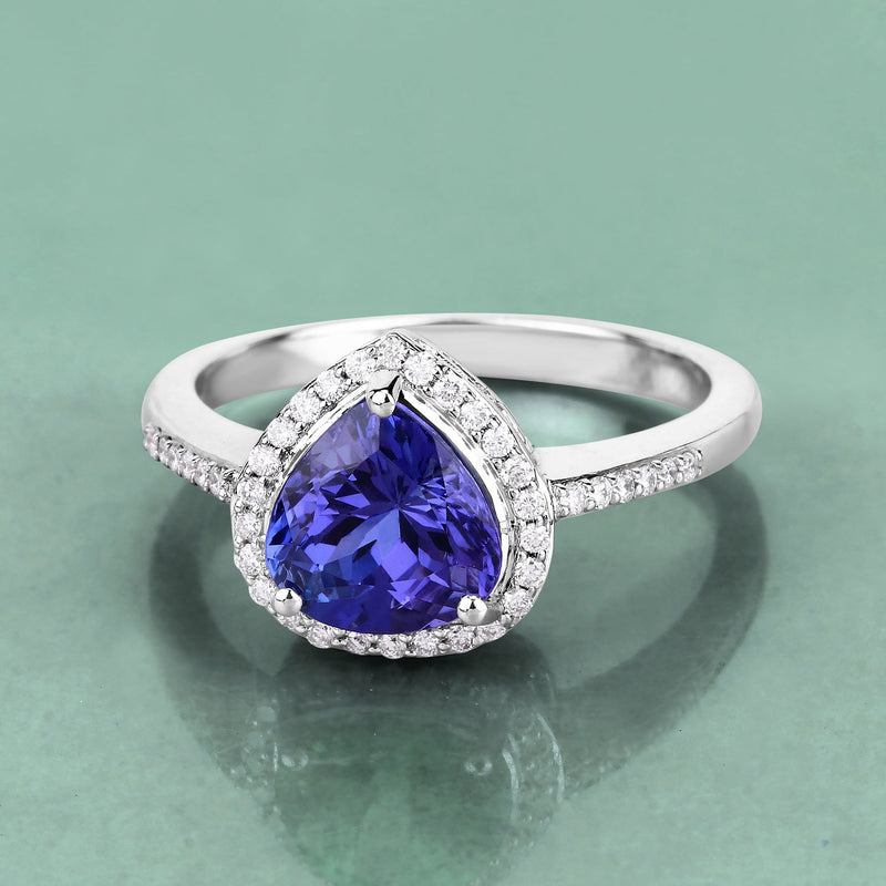 2.33 Carat Genuine Tanzanite and White Diamond 14K White Gold Ring