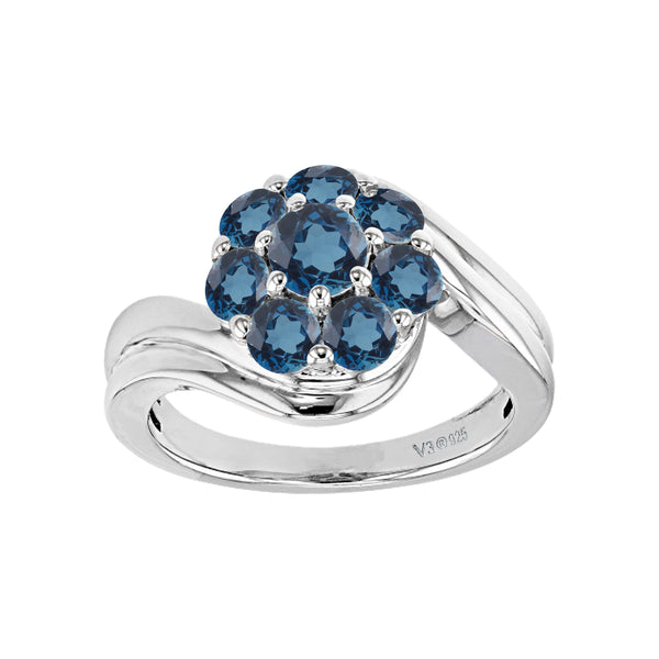 V3 Jewelry Sterling Silver with Natural London Blue Topaz Cluster Ring