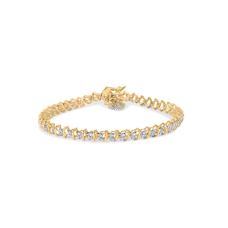 10K Yellow Gold 1.00 Cttw Diamond Spiral Link 7" Bracelet with Heart Charm (H-I Color, I3 Clarity)