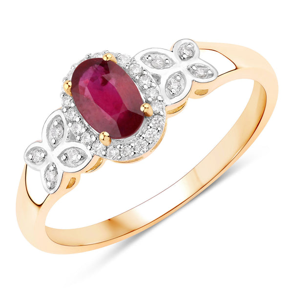 0.62 Carat Genuine Mozambique Ruby And White Diamond 10K Yellow Gold Ring