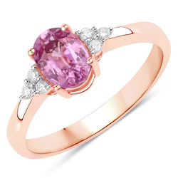 1.16 Carat Genuine Pink Sapphire and White Diamond 14K Rose Gold Ring