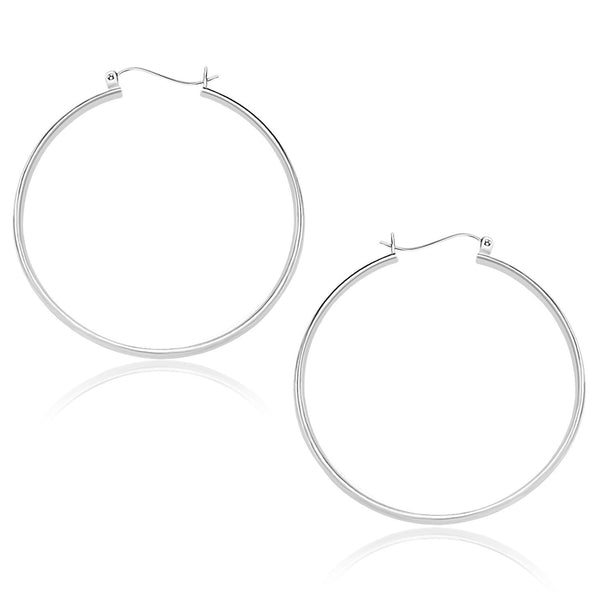 10k White Gold Polished Hoop Earrings (40mm)