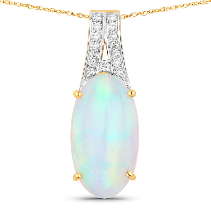 7.57 Carat Genuine Ethiopian Opal and White Diamond 14K Yellow Gold Pendant