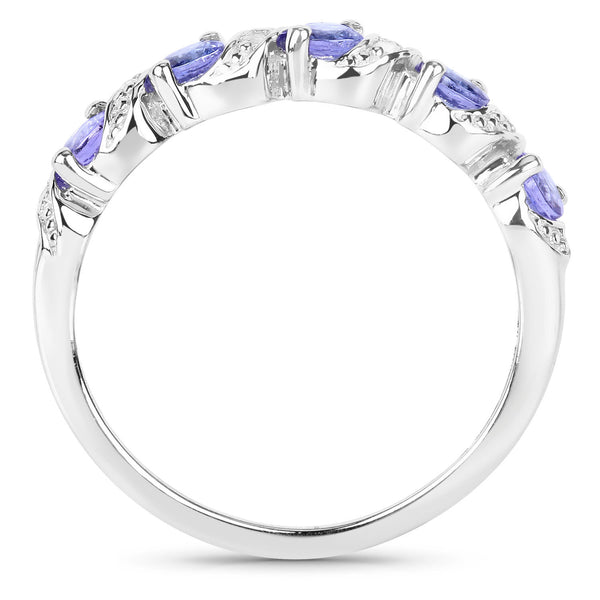 0.54 Carat Genuine Tanzanite and White Topaz .925 Sterling Silver Ring