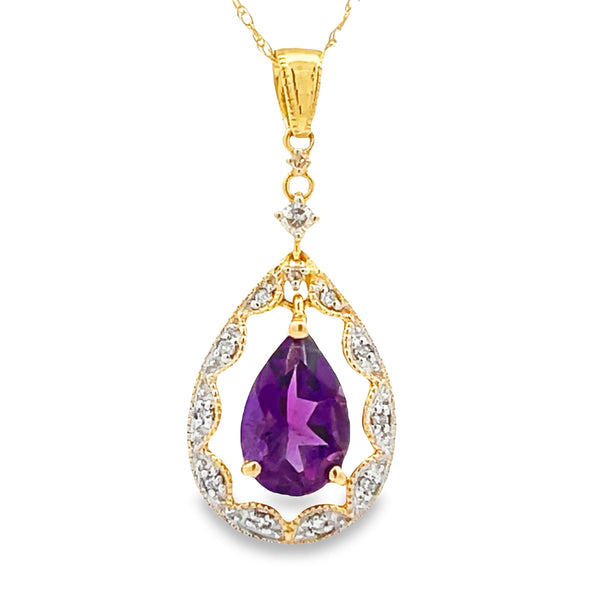 Amethyst Diamond Fashion Pendants 14KT Yellow Gold