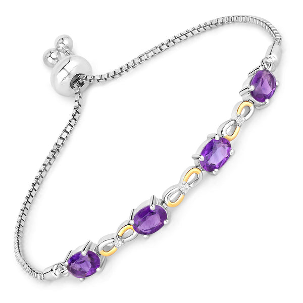 3.27 Carat Genuine Amethyst and White Topaz .925 Sterling Silver Bracelet