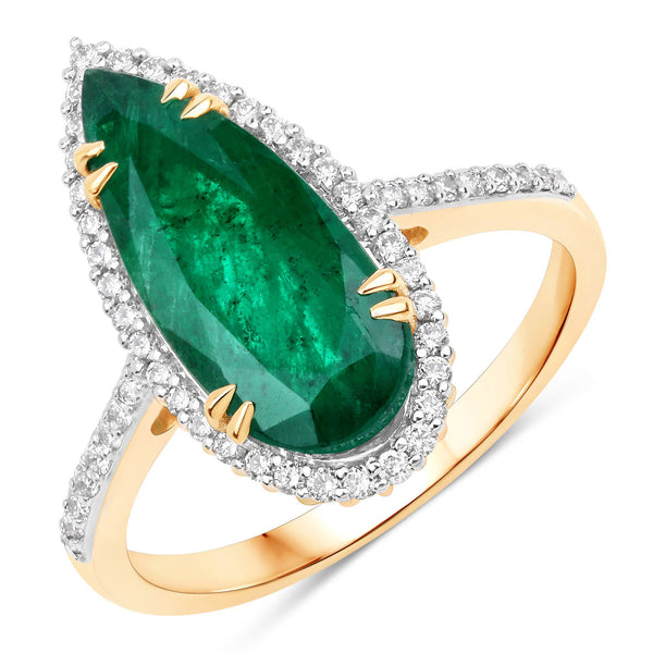 IGI Certified 3.39 Carat Genuine Zambian Emerald and White Diamond 14K Yellow Gold Ring