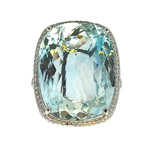 Natural 29.83ct Blue Topaz Diamond Ring 14KT White Gold