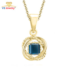 V3 Jewelry 18K Gold Plated with Natural London Blue Topaz Twisted Wire Pendant for Women's