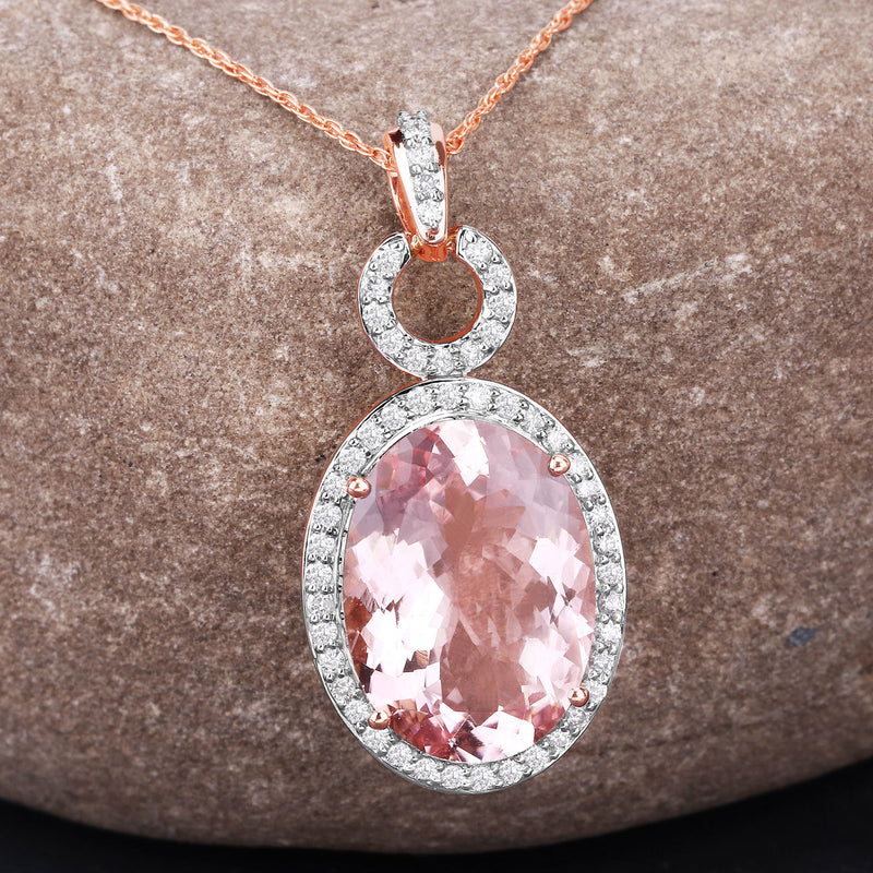 6.80 Carat Genuine Morganite and White Diamond 14K Rose Gold Pendant