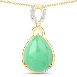 24.90 Carat Genuine Green Jade and White Diamond .925 Sterling Silver Pendant