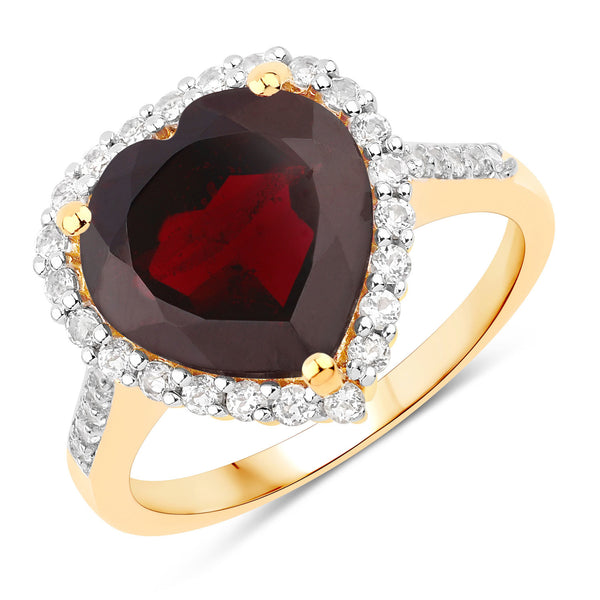 5.86 Carat Genuine Garnet and White Topaz .925 Sterling Silver Ring