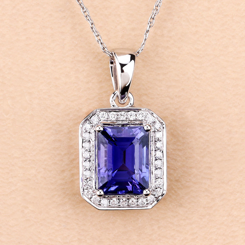 2.80 Carat Genuine Tanzanite and White Diamond 14K White Gold Pendant